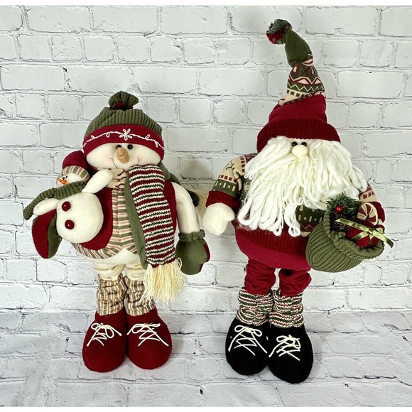 2 Matching Extendable 23”- 35” Plaid Fleece Standing Christmas Figures Greeters - Picture 2 of 9